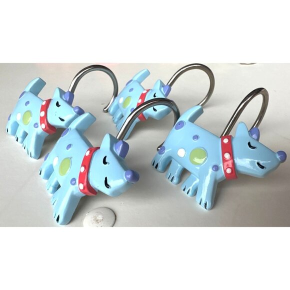 Lot of 12 Dog Theme & Fire Hydrant Shower Curtain Hooks Multicolored 2.5" Tall - Picture 9 of 14